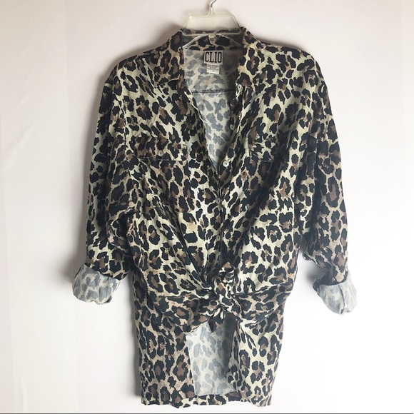 Vintage Tops - Vintage Oversized Leopard Print Silk Shirt Blouse
